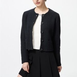 Uniqlo black boxy knit button front lady jacket cardigan sweater M